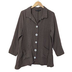 Lulu B Button Front Top Womens L Brown Artsy Lagenlook Loose Relaxed Fit Casual